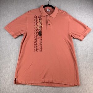 Crazy Shirts Polo Shirt Mens Large Chile Pepper Dyed Pink Hawaiian Guitar